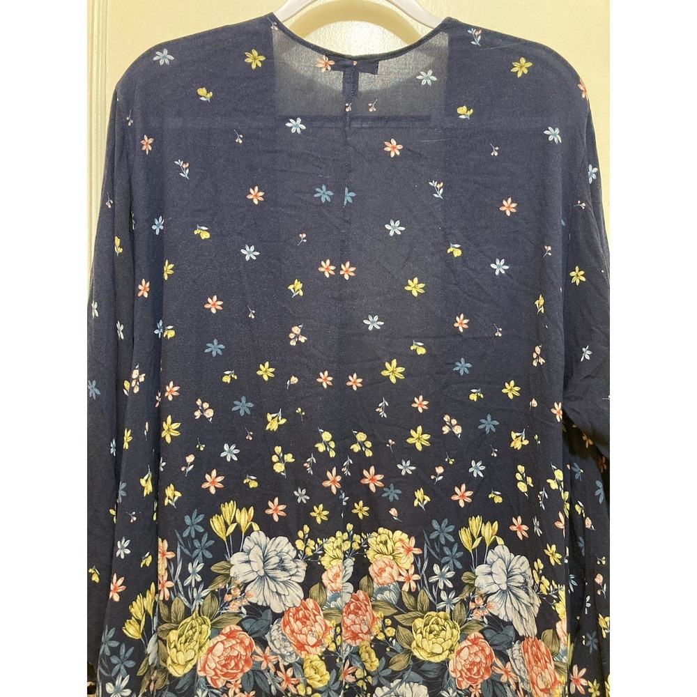 Torrid Womens Open Kimono Size 1/2 Blue Floral 3/4 Sleeve Teacher‎ Summer Beachy - Picture 7 of 11